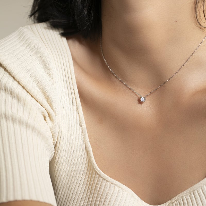 S.Leaf قلادة تشوكر ذهبية S.Leaf من الفضة الاسترلينية مع قلادة مطلية بالذهب وزركونيا مكعبة للنساء هدايا عيد الميلاد للنساء (0.5 قيراط_A_فضة) - Image 2